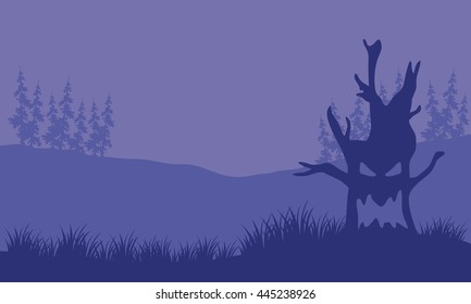 Silhouette of monster tree halloween vector illustration