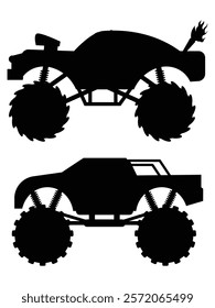 Silhouette of a Monster Truck Driving Over Obstacles