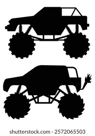 Silhouette of a Monster Truck Driving Over Obstacles