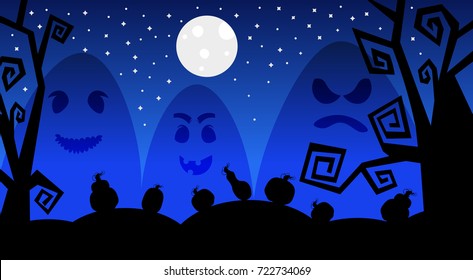 Silhouette Monsters In Moonlight Scary Shadows Happy Halloween Banner Trick Or Treat Concept Holiday Flat Vector Illustration