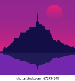 Silhouette of the Mont Saint-Michel Abbey. Vector illustration EPS10