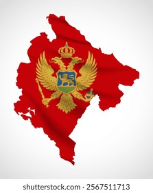 Silhouette of Montenegro map filled with the Montenegrin flag design, symbolizing national pride, cultural heritage, and geographic identity.  
