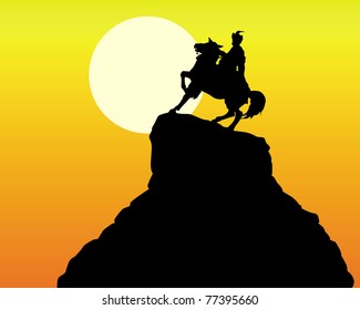 silhouette of the monument Khmelnitsky in Kiev on an orange background