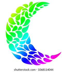 Silhouette of a Moon in a tattoo style. Rainbow colors in white background. Creative colourful crescent moon