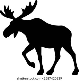 "Silhouette of a Moose with Antlers - Wildlife Animal Vector Illustration.