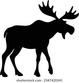 "Silhouette of a Moose with Antlers - Wildlife Animal Vector Illustration.