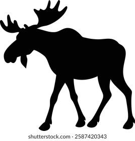 "Silhouette of a Moose with Antlers - Wildlife Animal Vector Illustration.