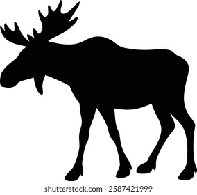 Silhouette of a Moose with Antlers - Wildlife Animal Vector Illustration.