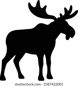 Silhouette of a Moose with Antlers - Wildlife Animal Vector Illustration.