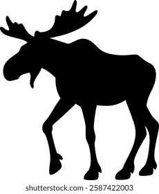 Silhouette of a Moose with Antlers - Wildlife Animal Vector Illustration.