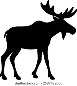 Silhouette of a Moose with Antlers - Wildlife Animal Vector Illustration.