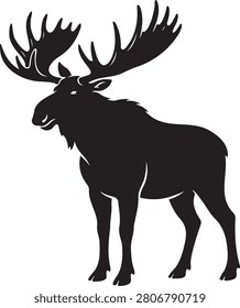 silhouette moose elk deer large animal standing side view wildlife nature isolated black white vector illustration