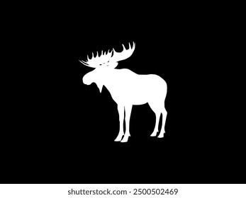 Silhouette of the Moose or Elk, largest and heaviest extant species of deer. Flat style, can use for Logo Gram, Emblem, Animal Illustration, Pictogram, or for Graphic Design Element. Vector 