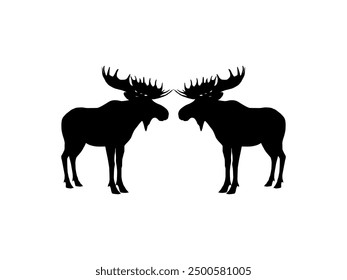 Silhouette of the Moose or Elk, largest and heaviest extant species of deer. Pair Animal. Flat style, can use for Logo Gram, Emblem, Animal Illustration, Pictogram, or for Graphic Design Element. 