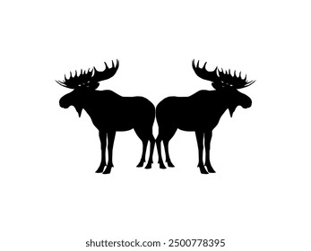 Silhouette of the Moose or Elk, largest and heaviest extant species of deer. Pair Animal. Flat style, can use for Logo Gram, Emblem, Animal Illustration, Pictogram, or for Graphic Design Element. 