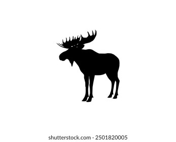 Silhouette of the Moose or Elk, largest and heaviest extant species of deer. Flat style, can use for Logo Gram, Emblem, Animal Illustration, Pictogram, or for Graphic Design Element. Vector 