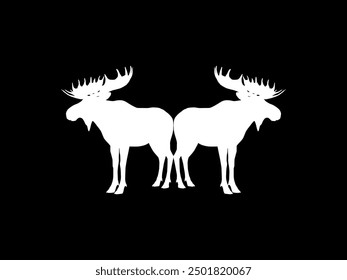 Silhouette of the Moose or Elk, largest and heaviest extant species of deer. Pair Animal. Flat style, can use for Logo Gram, Emblem, Animal Illustration, Pictogram, or for Graphic Design Element. 