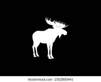 Silhouette of the Moose or Elk, largest and heaviest extant species of deer. Flat style, can use for Logo Gram, Emblem, Animal Illustration, Pictogram, or for Graphic Design Element. Vector 