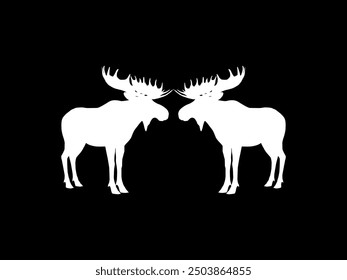 Silhouette of the Moose or Elk, largest and heaviest extant species of deer. Pair Animal. Flat style, can use for Logo Gram, Emblem, Animal Illustration, Pictogram, or for Graphic Design Element. 