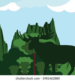 silhouette moose green forest landscape