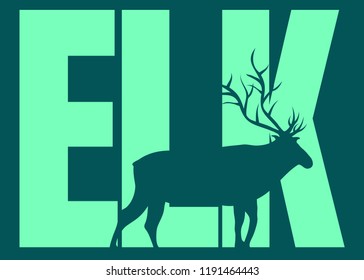 Silhouette of a moose on the background of letters