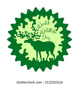 Silhouette of moose in an ornate round frame in green tones for World Wildlife Day