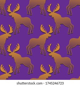 silhouette of a moose seamless pattern on purple background. Vector image eps 10