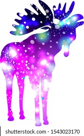 Silhouette of a Moose with space galaxy background effect inside