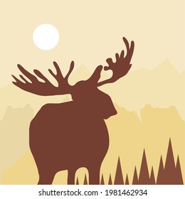 silhouette moose trees forest sky