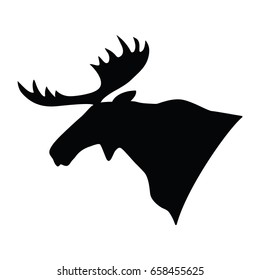 Silhouette of a moose's head on white background. Vector illustration.