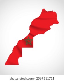 Silhouette of Morocco map filled with the Moroccan flag design, symbolizing national pride, cultural heritage, and geographic identity.  
