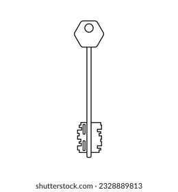 Silhouette of a mortise lock key on a white background. Vector image.