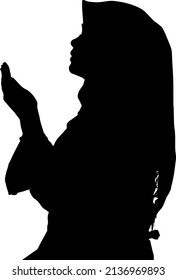 Silhouette moslem girl praying with hands up