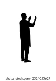 Silhouette of the Moslem or Muslim Pray, standing position. Vector Illustration