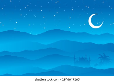 The silhouette of the mosque above the beautiful mountains