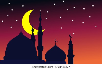 Silhouette mosque background at night