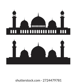 Conjunto de edificio de mezquita de silueta para Elementos de diseño islámicos. Ilustración vectorial