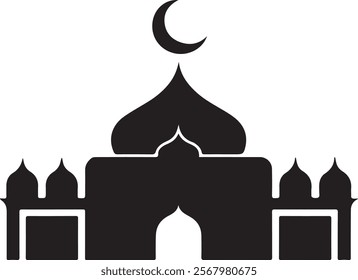 Silhouette of a Mosque with Crescent Moon