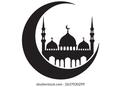 Silhouette of mosque and crescent moon islamic concept
