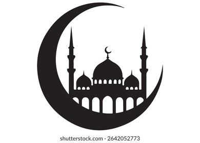Silhouette of mosque and crescent moon islamic concept
