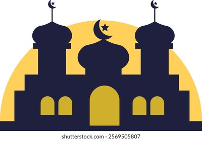 Silhouette of Mosque with Crescent Moon and Star