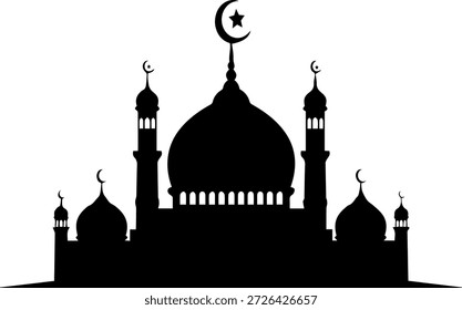 Silhueta de uma mesquita com lua crescente e estrela