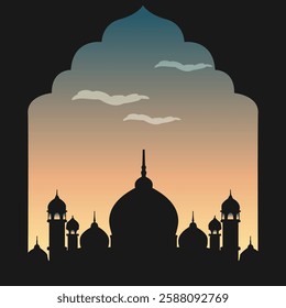 Silhouette of a mosque at dusk vector illustration