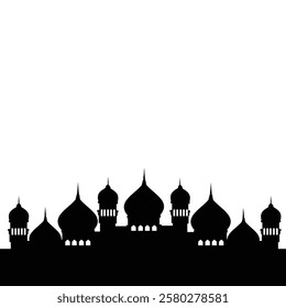 Silhouette Mosque flat Vector illustration isolated on white background. Islamic mosque buildings in silhouette for background design, Banner design, and Ramadhan background.	