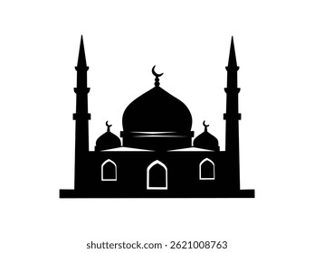 silhouette mosque isolated with white background 