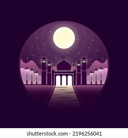 silhouette mosque with moon illustration