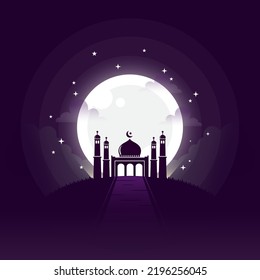 silhouette mosque with moon illustration