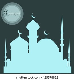 Silhouette of mosque and moon. Stock vector illustration.Mosque Silhouette. Mosque Art. 