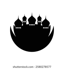 Silhouette Mosque and Moon Vector - Ramadan Kareem and Eid Celebration Design