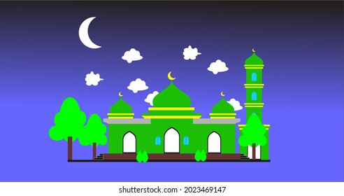 Silhouette of mosque at night vector